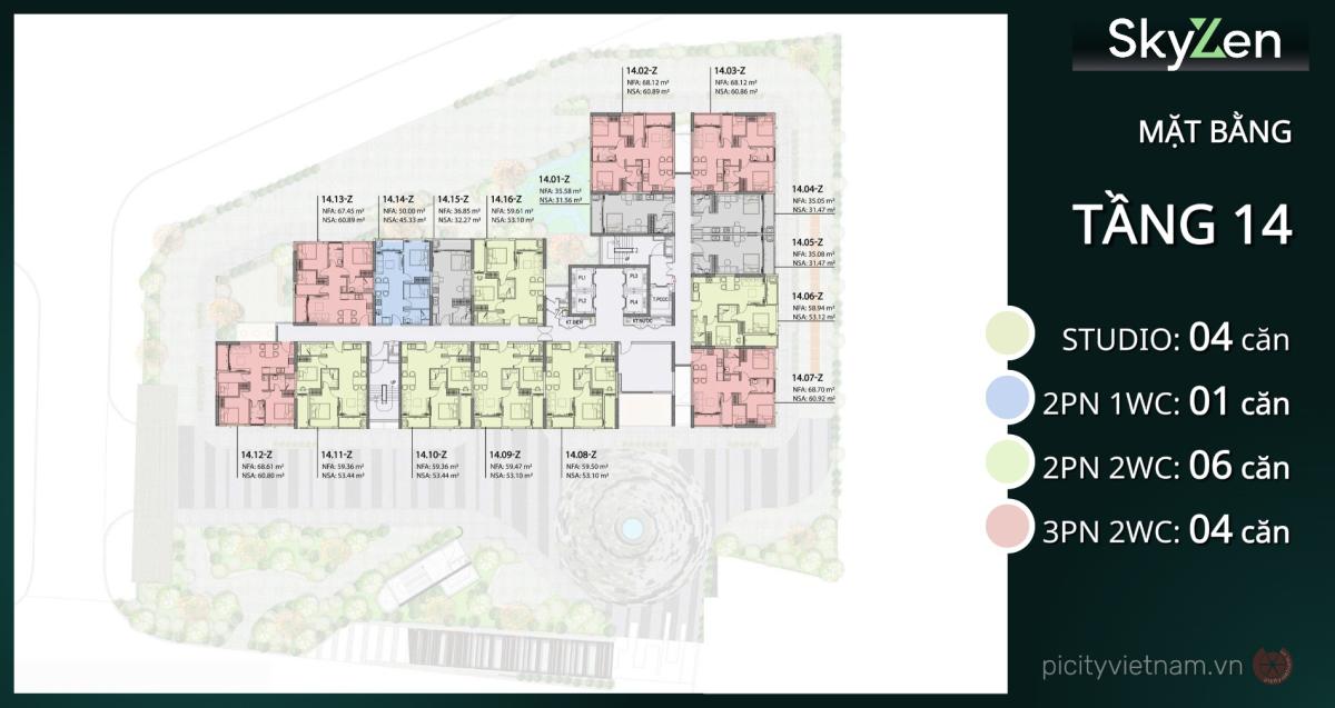 Mặt bằng tầng 14 skyzen