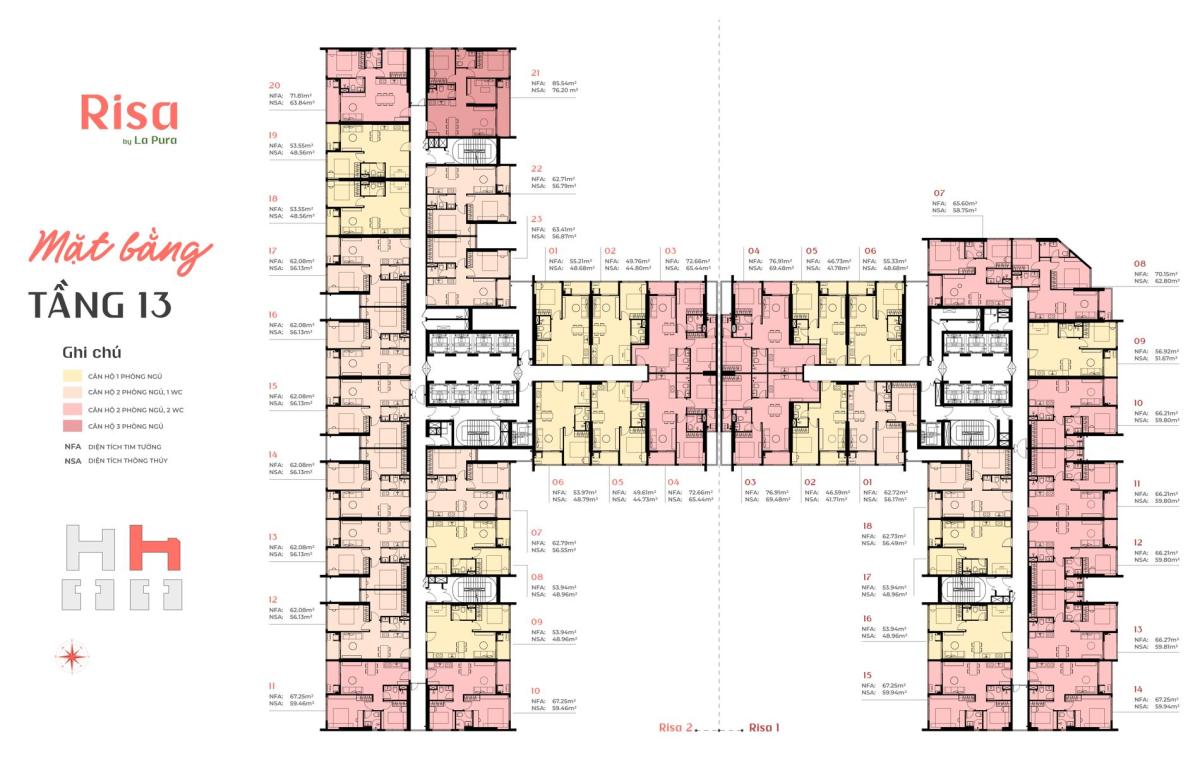 Mặt bằng 4 tầng Risa