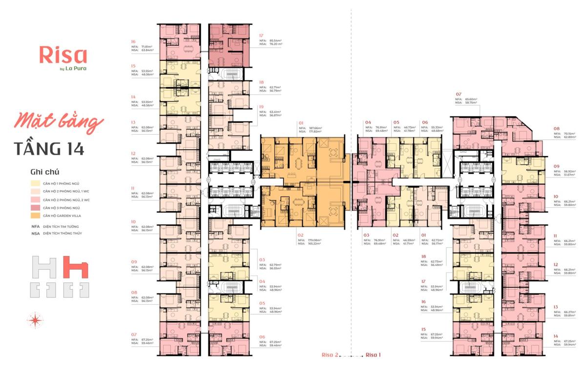 Mặt bằng tầng 14 Risa