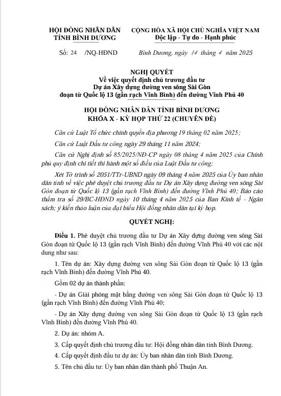 Phê duyệt đường ven sông Sài Gòn đoạn Bình Dương