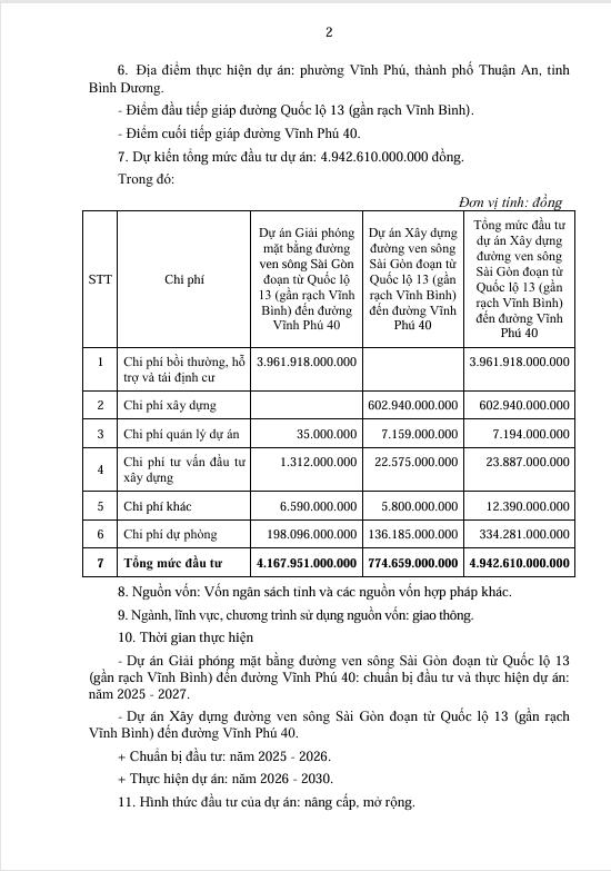 Phê duyệt đường ven sông Sài Gòn đoạn Bình Dương