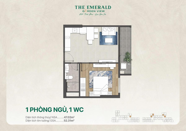 1 Phòng Ngủ Emerald Garden View